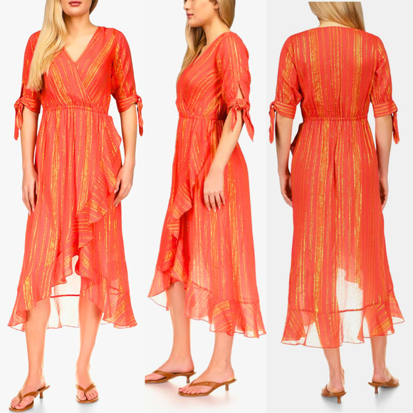 Michael Kors NWT Metallic Crepe Wrap-Effect Dress XS - Picture 5 of 16